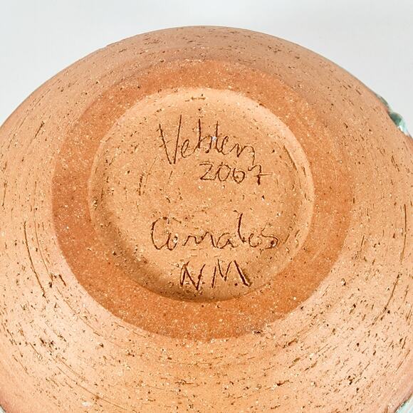 Cathy Veblen Anthro Pottery Bowl Yellow Turquoise Blue Corrales New Mexico 2007 - Picture 6 of 9